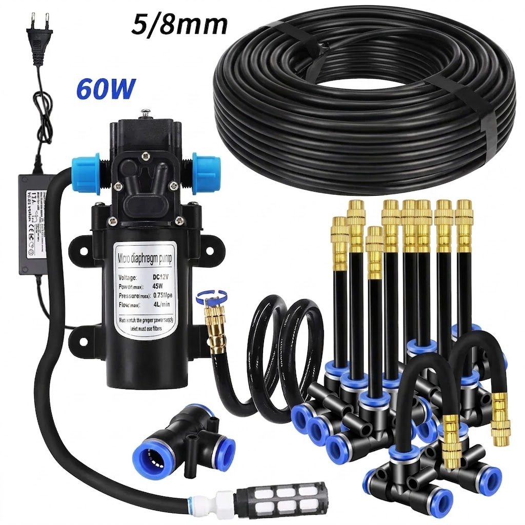 Automatic Plant Waterer - 5/8mm PE-Schlauch-Sprühset 60W Selbstansaugende Pumpe 20cm